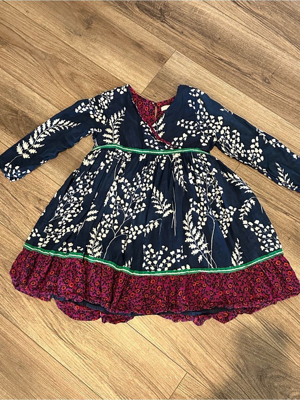 Pink Chicken Girls 8 Navy Floral Dress with Magenta Ruffle - Picture 2 of 7